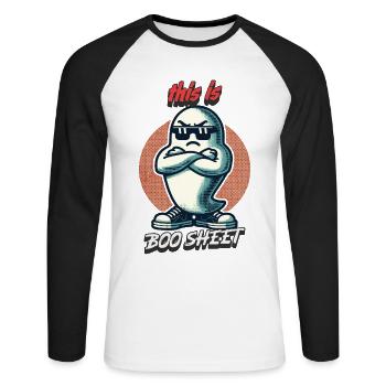 Funny Halloween Boo Sheet Ghost Style - Unisex Long Sleeve Baseball T-Shirt - white/black - Front - Nik (191cm)