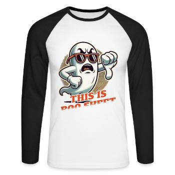 Lustiges Halloween Gespenst: This Is Boo Sheet - Unisex Baseballshirt langarm - Weiß/Schwarz - Vorne - Nik (191cm)