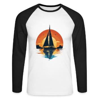 Aventure en voilier au coucher du soleil - T-shirt baseball manches longues Homme - blanc/noir - Devant - Nik (191cm)