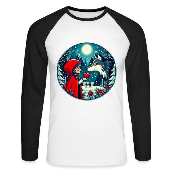Conte de fées Petit Chaperon Rouge Loup Enfants Mignon Fantaisie - T-shirt baseball manches longues Homme - blanc/noir - Devant - Nik (191cm)