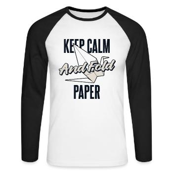 Keep Calm And Fold Paper Folding Owl Paper Crane - Unisex Long Sleeve Baseball T-Shirt - white/black - Front - Nik (191cm)