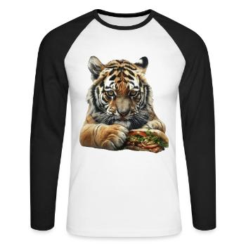 Tigre - T-shirt baseball manches longues Homme - blanc/noir - Devant - Nik (191cm)