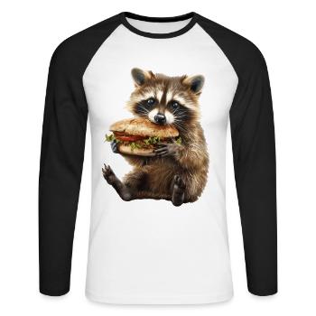 Raton laveur - T-shirt baseball manches longues Homme - blanc/noir - Devant - Nik (191cm)