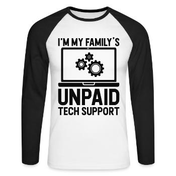 I'm My Family's Unpaid Tech Support - Unisex Baseballshirt langarm - Weiß/Schwarz - Vorne - Nik (191cm)