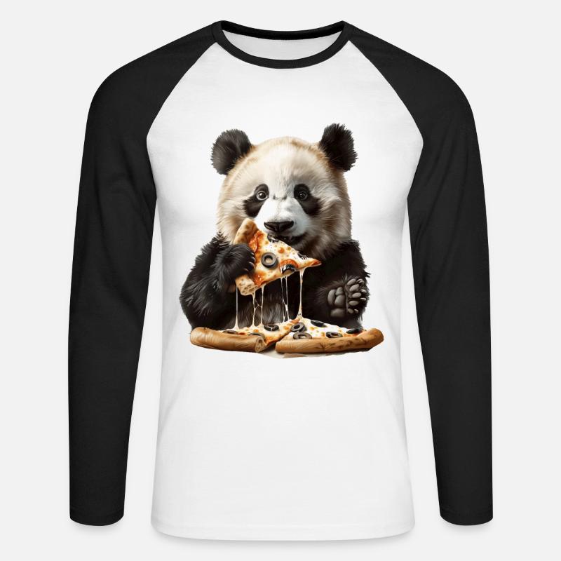 Panda - Unisex Baseballshirt langarm - Weiß/Schwarz