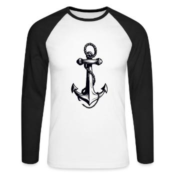 Esthétique Ancre Design Hobby Pêcheur Marin - T-shirt baseball manches longues Homme - blanc/noir - Devant - Nik (191cm)
