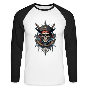 Pirate Flags Skull Jolly Roger Pirate Costume - Unisex Long Sleeve Baseball T-Shirt - white/black - Front - Nik (191cm)
