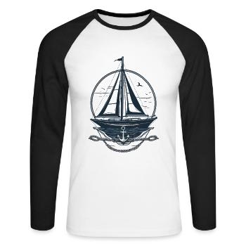 Nautical Sailboat Motif Adventure - Unisex Long Sleeve Baseball T-Shirt - white/black - Front - Nik (191cm)