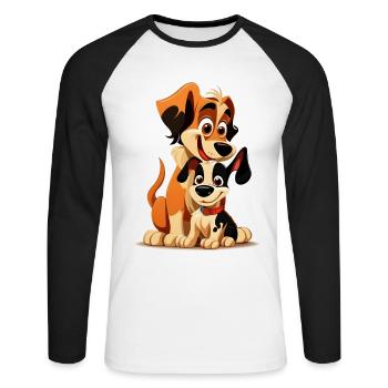 Chiens joueurs Happy Puppy et Duo Parent - T-shirt baseball manches longues Homme - blanc/noir - Devant - Nik (191cm)