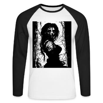 Dark Sorceress - Mysterious Witch in the Moonlight - Unisex Long Sleeve Baseball T-Shirt - white/black - Front - Nik (191cm)