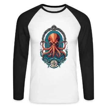 Octopus Sea Monster Hobby Pêcheur Marin - T-shirt baseball manches longues Homme - blanc/noir - Devant - Nik (191cm)