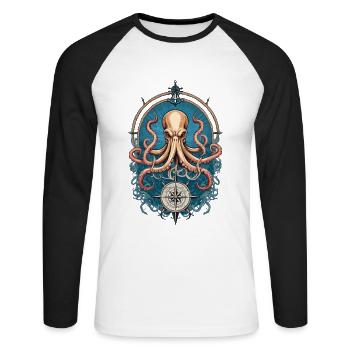 Octopus Sea Monster Hobby Fisherman Seafarer - Unisex Long Sleeve Baseball T-Shirt - white/black - Front - Nik (191cm)