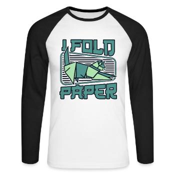 I Fold Paper Folding Owl Paper Crane Master - Unisex Long Sleeve Baseball T-Shirt - white/black - Front - Nik (191cm)