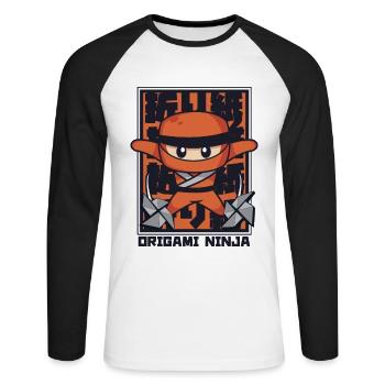 Origami Ninja Eule Papierkranich Faltmeister - Unisex Baseballshirt langarm - Weiß/Schwarz - Vorne - Nik (191cm)