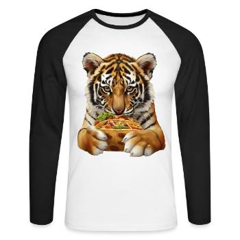 Tigre - T-shirt baseball manches longues Homme - blanc/noir - Devant - Nik (191cm)
