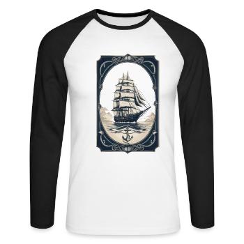 Voilier maritime Aventure Romance - T-shirt baseball manches longues Homme - blanc/noir - Devant - Nik (191cm)
