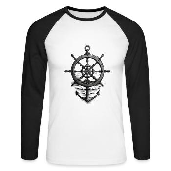 Maritime Seafarer Design with Anchor and Steering Wheel - Unisex Long Sleeve Baseball T-Shirt - white/black - Front - Nik (191cm)