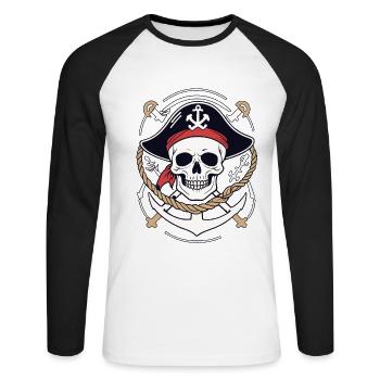 Funny Pirate Outfit Jolly Roger Design - Unisex Long Sleeve Baseball T-Shirt - white/black - Front - Nik (191cm)