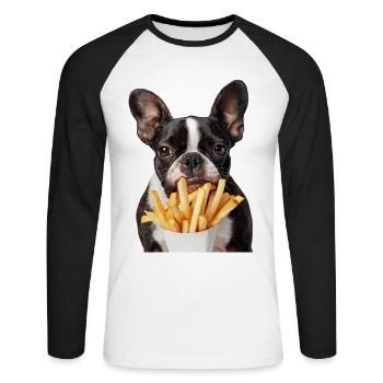 Boston Terrier - T-shirt baseball manches longues Homme - blanc/noir - Devant - Nik (191cm)