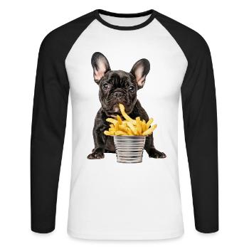 Bouledogue français - T-shirt baseball manches longues Homme - blanc/noir - Devant - Nik (191cm)