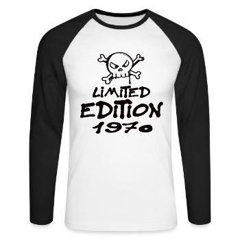 Edition Limitée 1970 Anniversaire Né 1970 - T-shirt baseball manches longues Homme - blanc/noir - Devant - Nik (191cm)