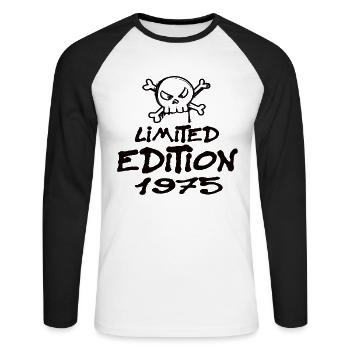 Edition Limitée 1975 Anniversaire Né 1975 - T-shirt baseball manches longues Homme - blanc/noir - Devant - Nik (191cm)