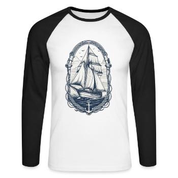 Elegant Sailing Ship Adventure Motif - Unisex Long Sleeve Baseball T-Shirt - white/black - Front - Nik (191cm)