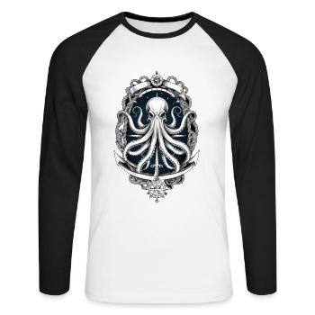 Octopus Sea Monster Sailboat Sea Lover - Unisex Long Sleeve Baseball T-Shirt - white/black - Front - Nik (191cm)