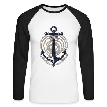 Vintage Anker Design Hobby Fischer Seefahrer - Unisex Baseballshirt langarm - Weiß/Schwarz - Vorne - Nik (191cm)