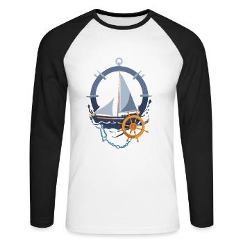 Maritime sailing adventure motif - Unisex Long Sleeve Baseball T-Shirt - white/black - Front - Nik (191cm)