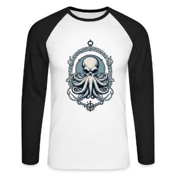 Octopus Sea Monster Maritime Vintage Style - Unisex Long Sleeve Baseball T-Shirt - white/black - Front - Nik (191cm)