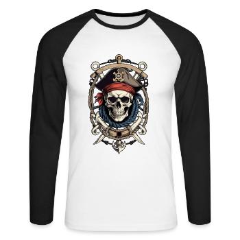 Pirate Flags Skull Jolly Roger Pirate Costume - Unisex Long Sleeve Baseball T-Shirt - white/black - Front - Nik (191cm)