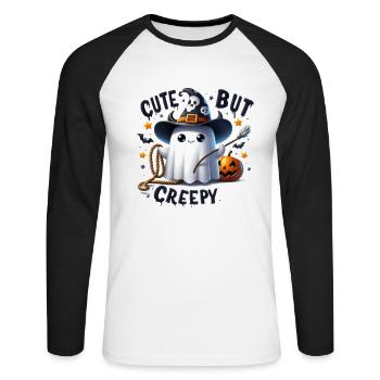 Halloween Partner Look Cute but Creepy Ghost - Unisex Long Sleeve Baseball T-Shirt - white/black - Front - Nik (191cm)