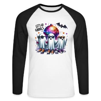 Halloween Partner Look Let's Go Ghouls Design - Unisex Long Sleeve Baseball T-Shirt - white/black - Front - Nik (191cm)