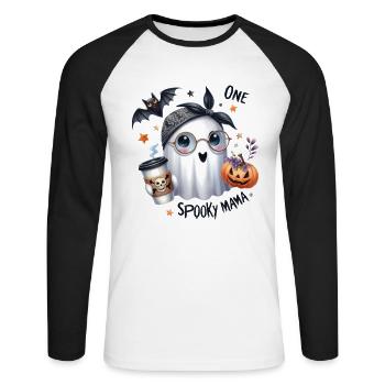 Partenaire d’Halloween Look One Spooky Mama Design - T-shirt baseball manches longues Homme - blanc/noir - Devant - Nik (191cm)