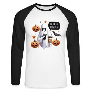 Partenaire d’Halloween Look OMG Je suis comme littéralement mort - T-shirt baseball manches longues Homme - blanc/noir - Devant - Nik (191cm)