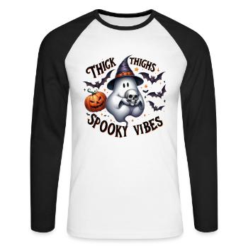 Partenaire d’Halloween Look Spooky Vibes Sorcière - T-shirt baseball manches longues Homme - blanc/noir - Devant - Nik (191cm)