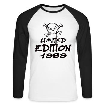 Edition Limitée 1989 Anniversaire Né 1989 - T-shirt baseball manches longues Homme - blanc/noir - Devant - Nik (191cm)