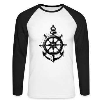 Maritime steering wheel and anchor design - Unisex Long Sleeve Baseball T-Shirt - white/black - Front - Nik (191cm)