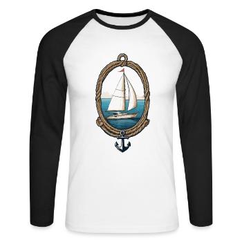 Aventure maritime en voilier au bord de la mer - T-shirt baseball manches longues Homme - blanc/noir - Devant - Nik (191cm)