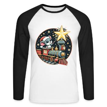 Modèle de Noël Train Souris Étoile Enfants Mignon - T-shirt baseball manches longues Homme - blanc/noir - Devant - Nik (191cm)