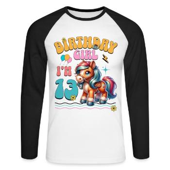 13e anniversaire fille équitation - T-shirt baseball manches longues Homme - blanc/noir - Devant - Nik (191cm)