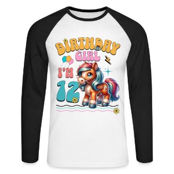 12e anniversaire fille équitation - T-shirt baseball manches longues Homme - blanc/noir - Devant - Nik (191cm)