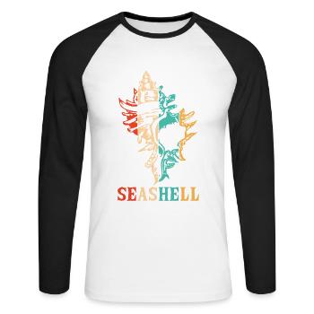 Sac à coquillages rétro Bivalvia Seashell - T-shirt baseball manches longues Homme - blanc/noir - Devant - Nik (191cm)