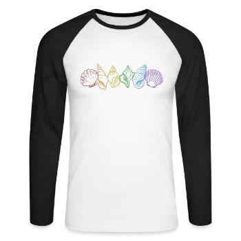 Sac à coquillages arc-en-ciel LGBT Bivalvia Seashell - T-shirt baseball manches longues Homme - blanc/noir - Devant - Nik (191cm)