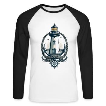 Lighthouse Hobby Fisherman Seafarer Sea Lover - Unisex Long Sleeve Baseball T-Shirt - white/black - Front - Nik (191cm)