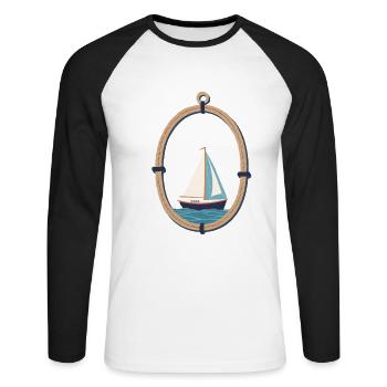 Marins Aventure Navigation maritime - T-shirt baseball manches longues Homme - blanc/noir - Devant - Nik (191cm)