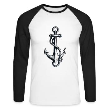 Vintage Anker Design Hobby Fischer Seefahrer - Unisex Baseballshirt langarm - Weiß/Schwarz - Vorne - Nik (191cm)
