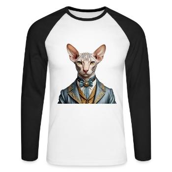 Sphynx élégant - T-shirt baseball manches longues Homme - blanc/noir - Devant - Nik (191cm)