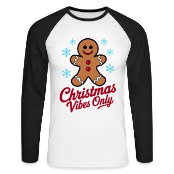 Pain d’épice bonhomme Noël Vibes uniquement - T-shirt baseball manches longues Homme - blanc/noir - Devant - Nik (191cm)